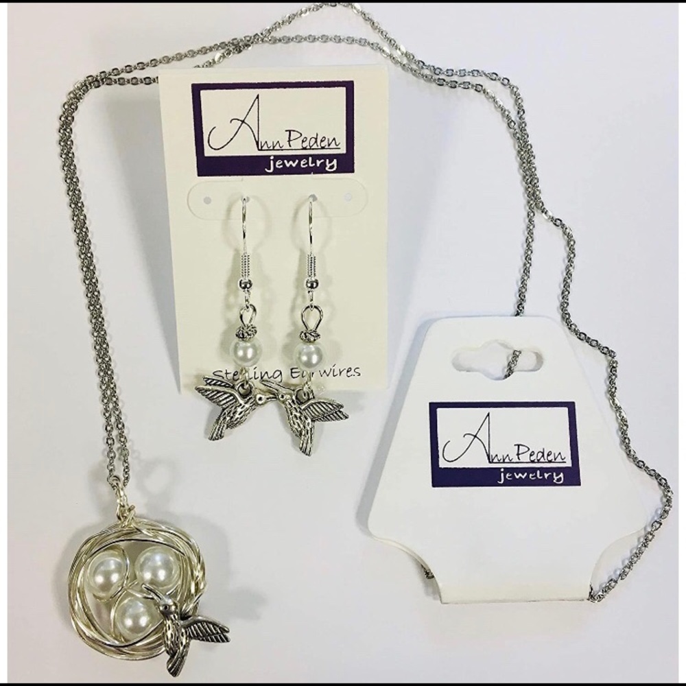 Hummingbird Bird Nest Necklace and Earring Set